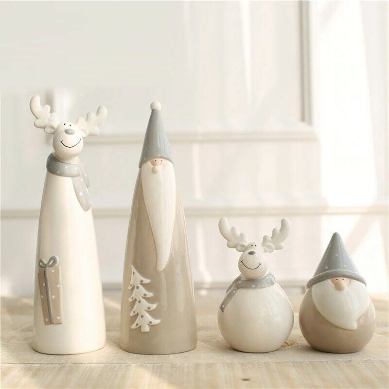 Hand crafted & painted ceramic holiday figurines 4 pcs set