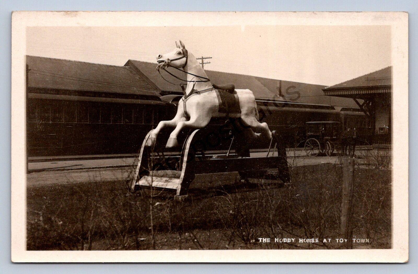 K2/ Nashua New Hampshire RPPC Postcard c1910 Railroad Depot Hobby Horse 437
