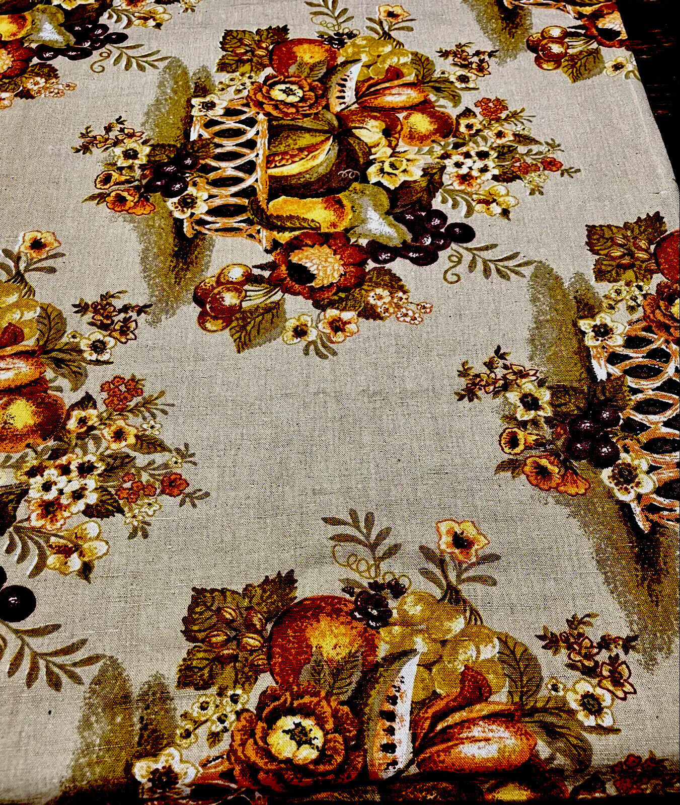 Vintage 1969’s Fabric Gabrielle Cie Imported Union Linen 2 Yards Fruit Flowers