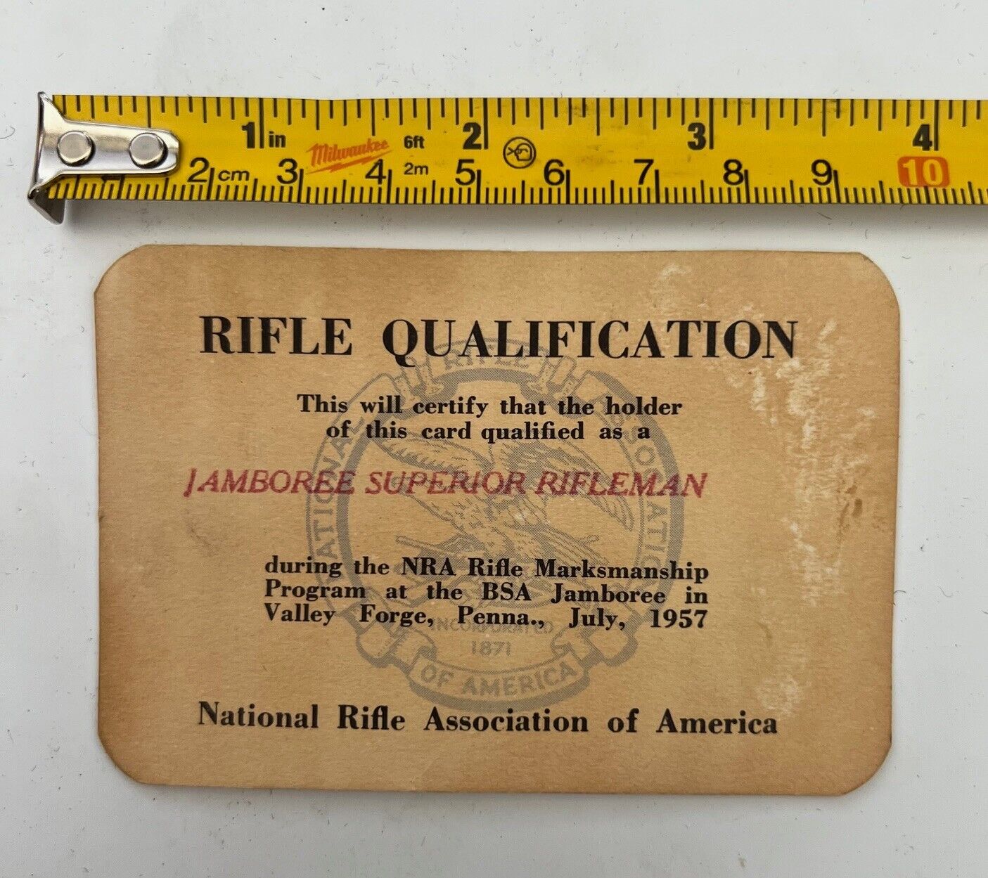 Boy Scouts BSA 1957 Rifle Qualification Jamboree superior rifleman card