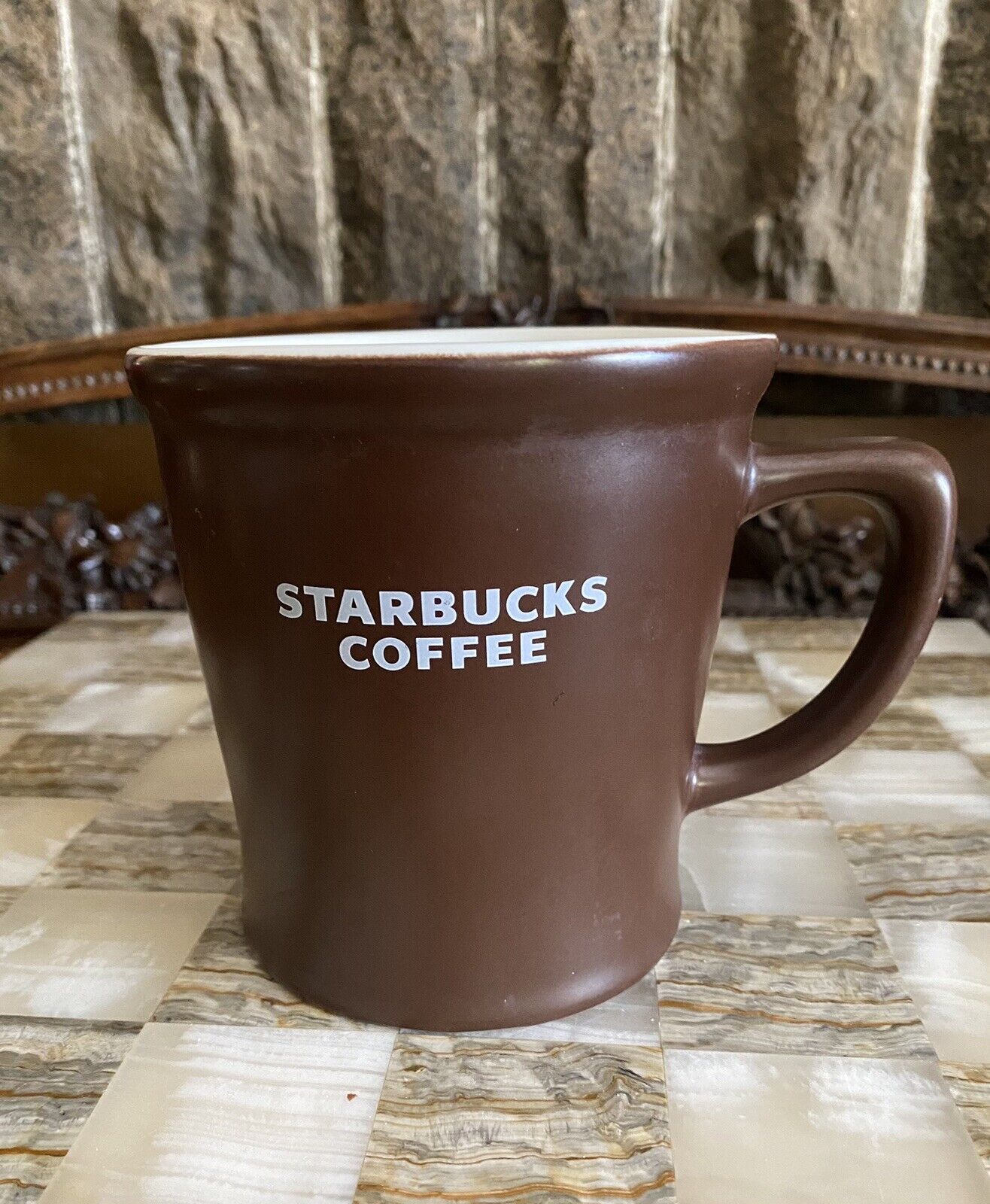 Starbucks 2008 Dark Chocolate Brown&White Coffee/Tea Mug Cup Large Matte Finish