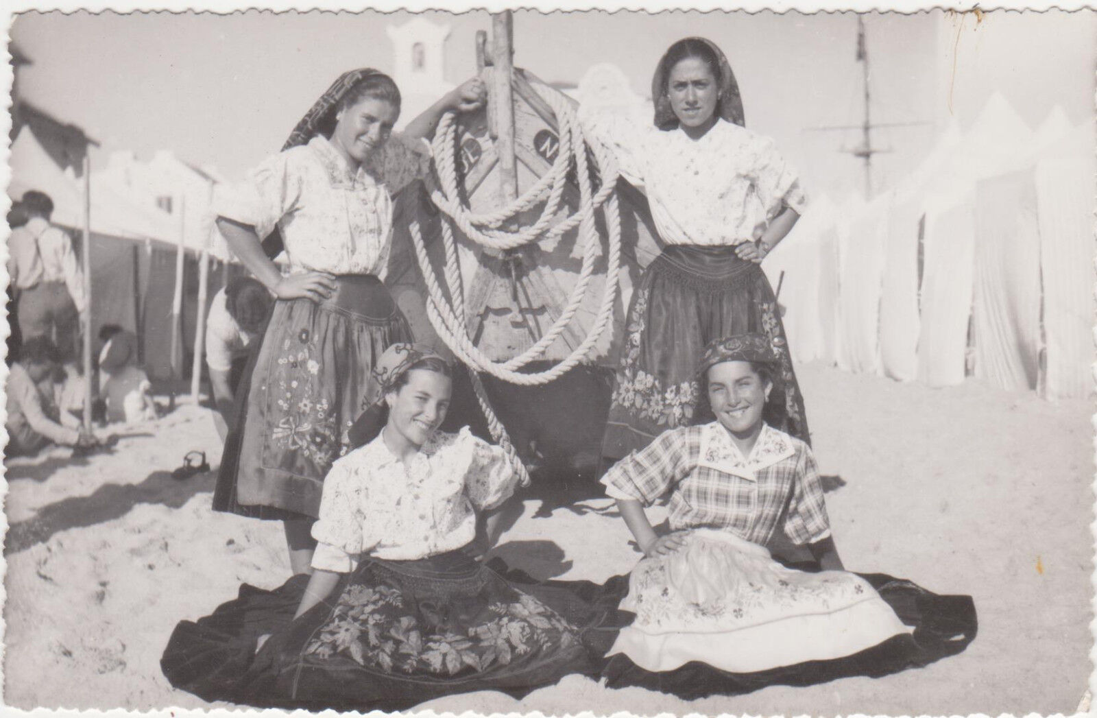RPPC,Nazarre,Portugal,Beautiful Women in Costumes,Fishing Village,c.1950s