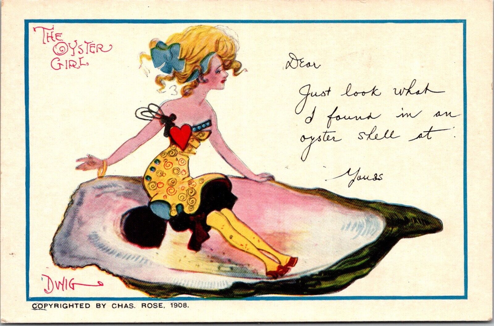 Postcard Glamor Oyster Girl Artist Signed A/S Dwig 1908 JB1
