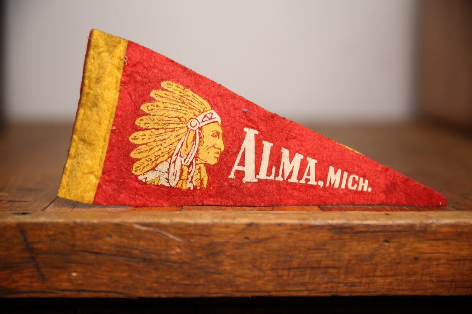 Vintage Felt Pennant ALMA MICHIGAN Indian Head school letterman jacket patch red