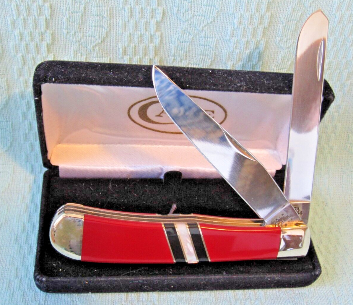 2001 Rare CASE XX EXOTIC Red Coral FULL SIZE TRAPPER USA Pocket Knife Lt Ed