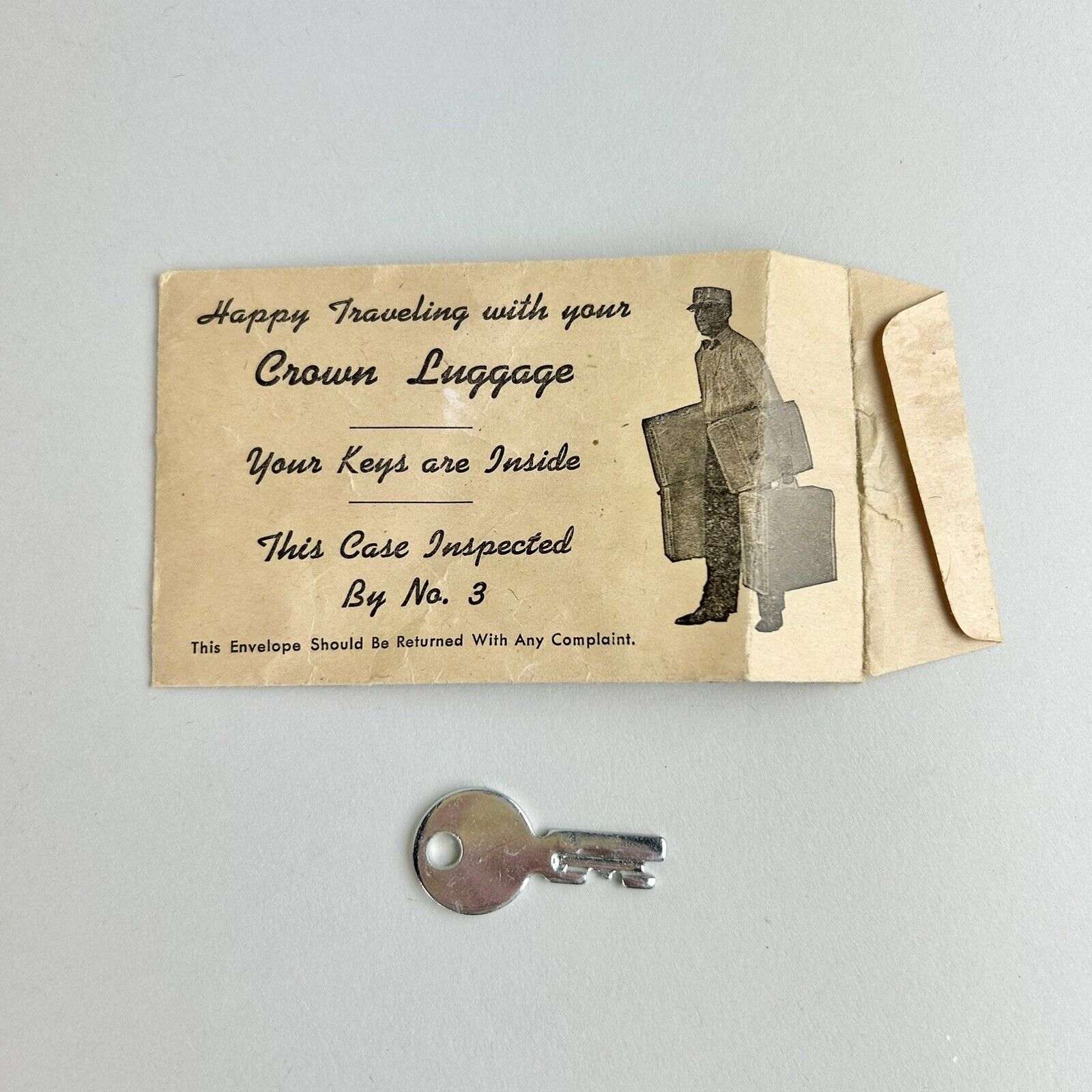 Vintage Crown Luggage Replacement Key In Envelope Silver Small