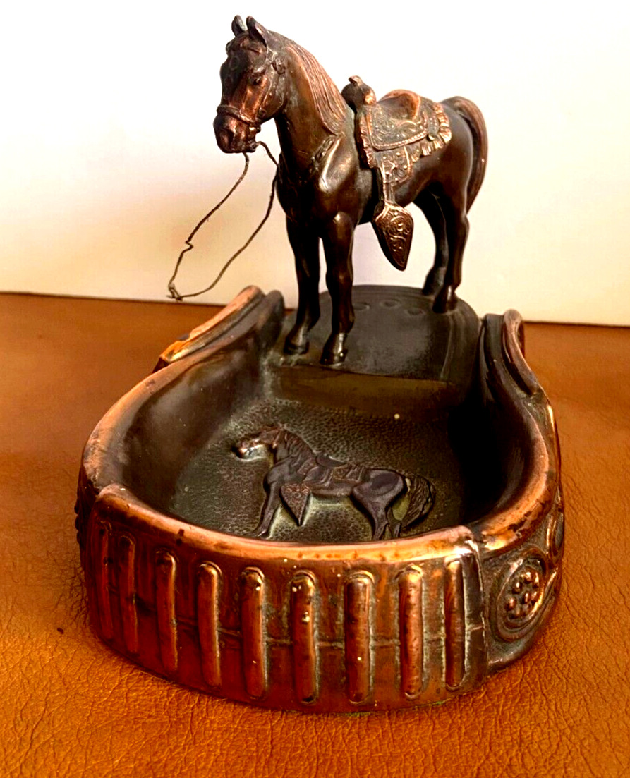Vintage Bronze Horse on Desk /Coin Tray For Office, Home Display