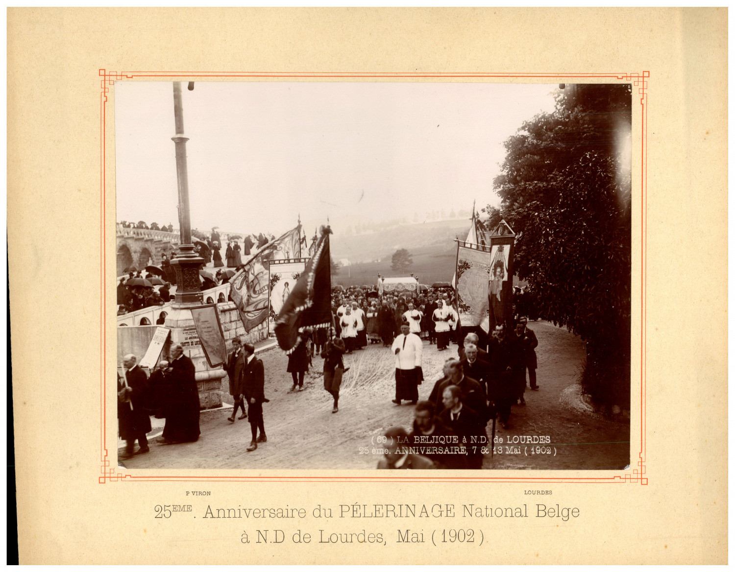 Belgian & ND Lourdes National Pilgrimage Anniversary, May (1902) Vintage pr
