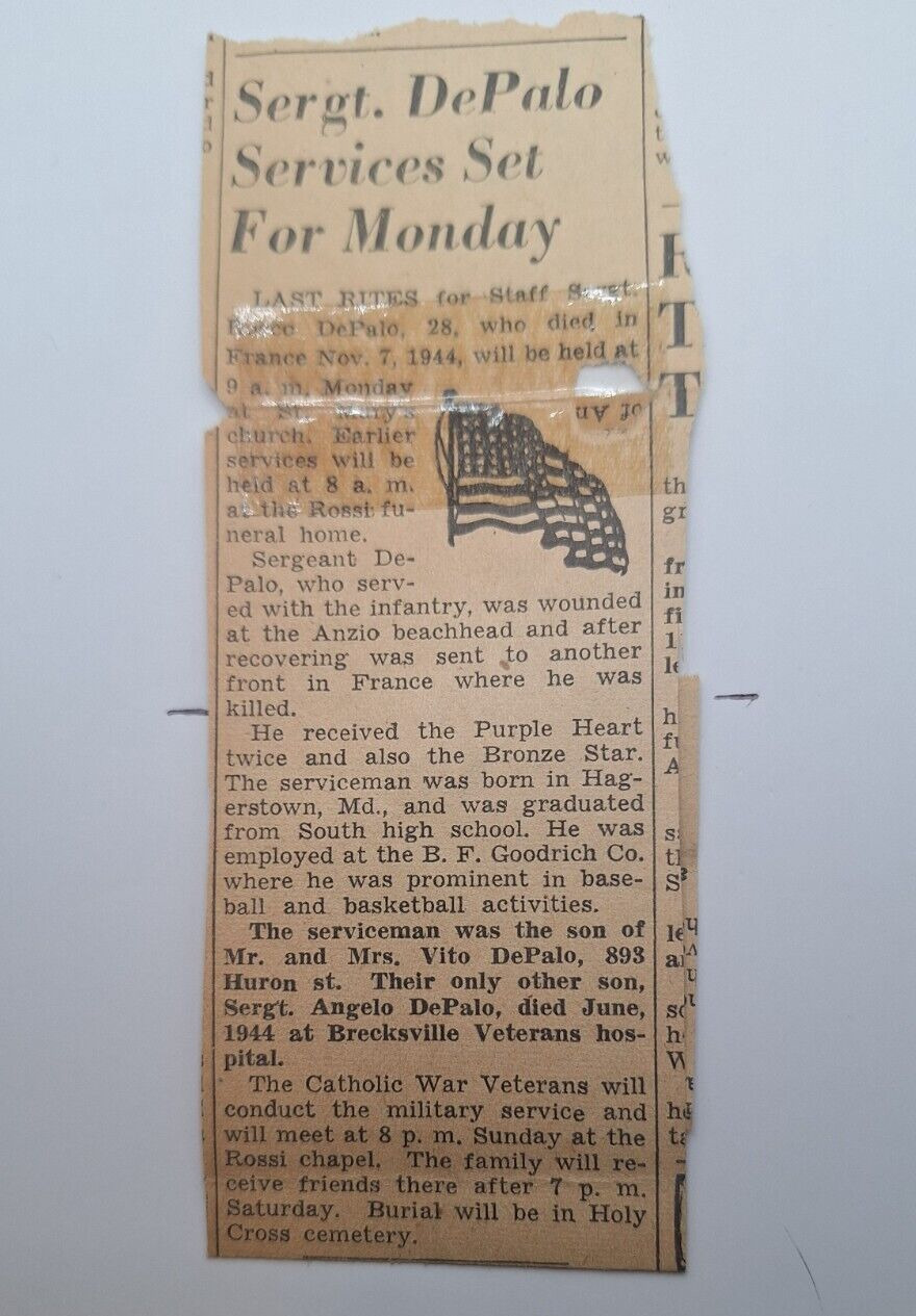 WWII WW2 Two Ohio Brothers KIA At Anzio Beachhead  Obituary NCB?