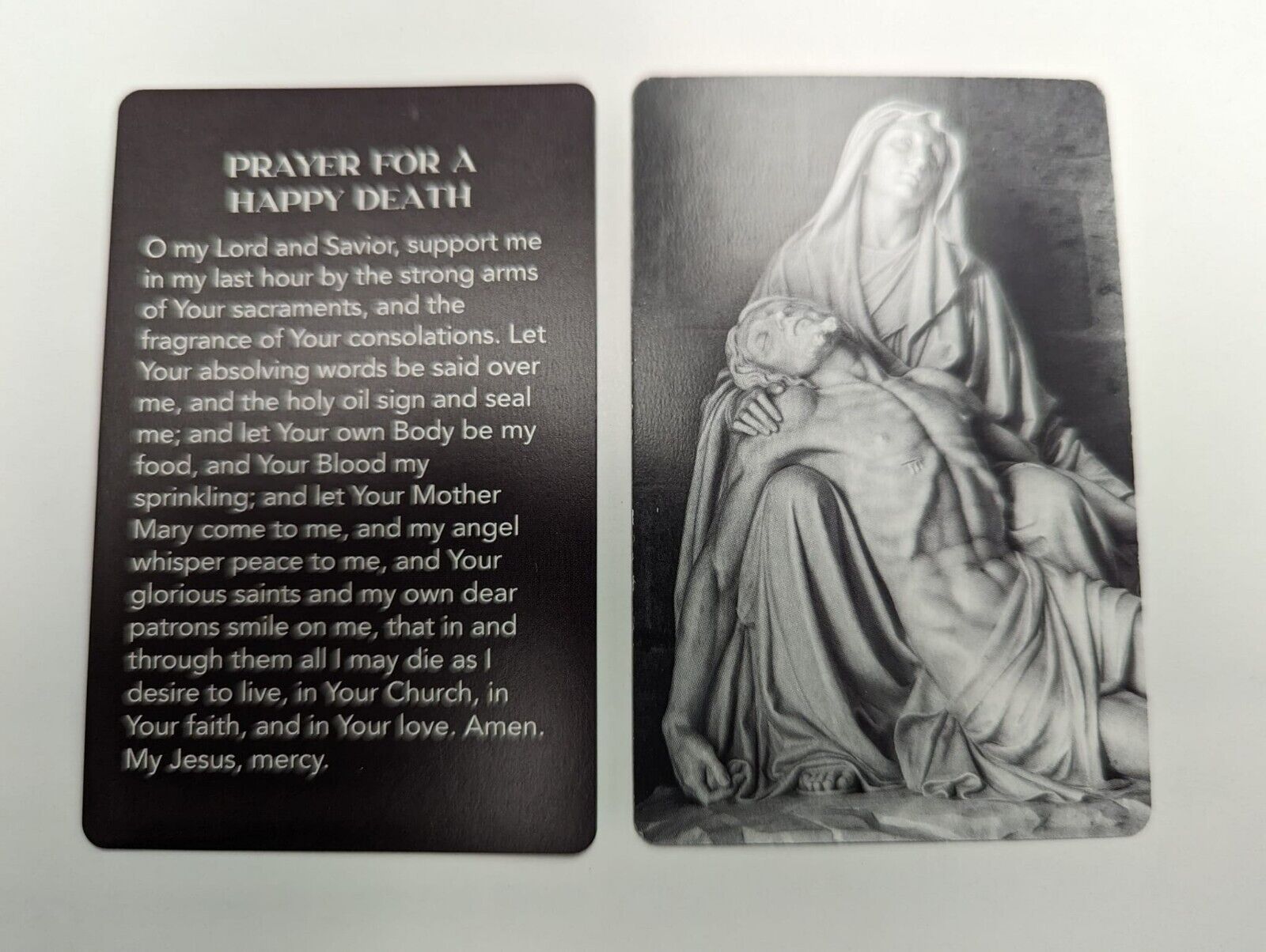 PRAYER FOR A HAPPY DEATH  (Lot of 2 Laminated Catholic Christian prayer cards