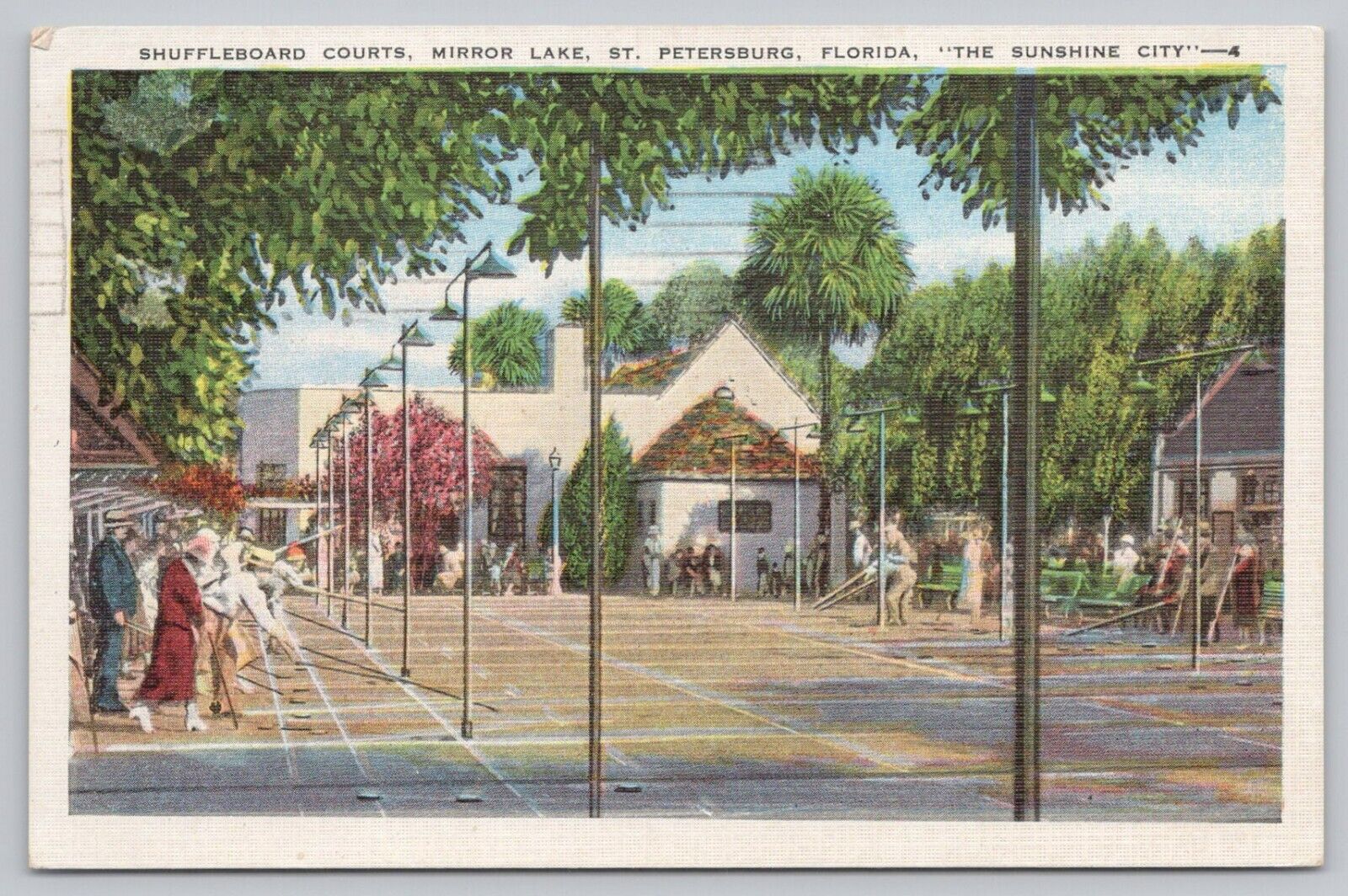 Postcard Shuffleboard Courts Mirror Lake St. Petersburg Florida, Posted 1938