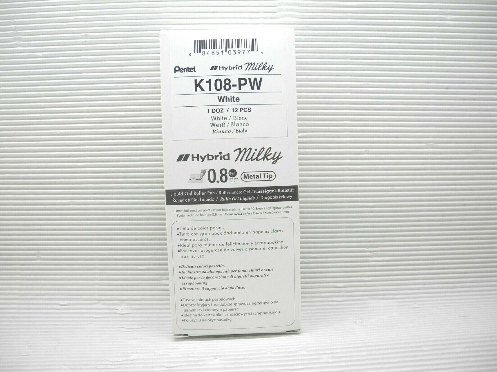(Tracking No.)12pcs 2021 Pentel K118 Hybrid Milky 0.8mm rollerball pen White