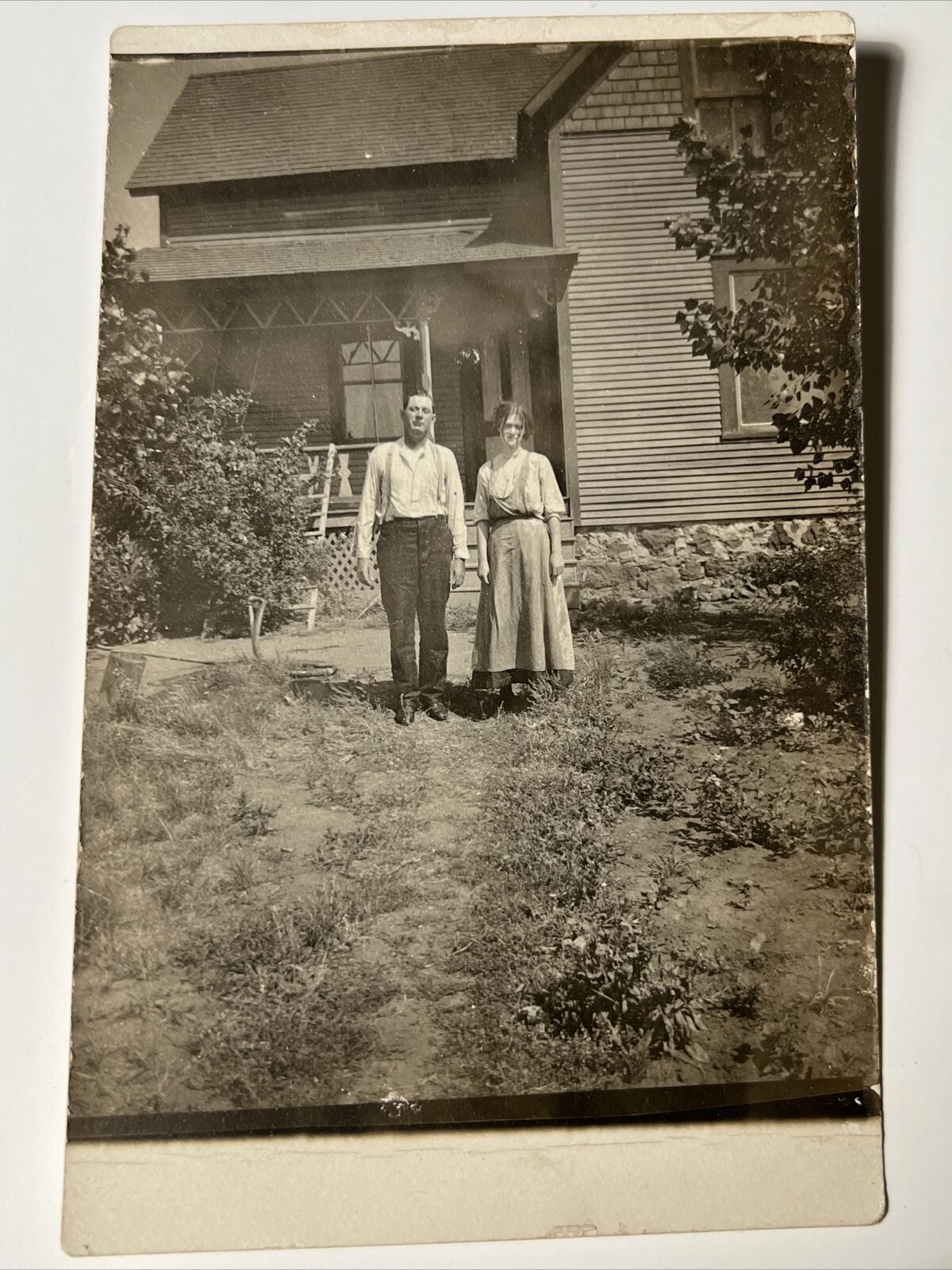 1909 YOUNG COUPLE by Lovely House OUTDOOR￼￼ RPPC Real Photo Postcard