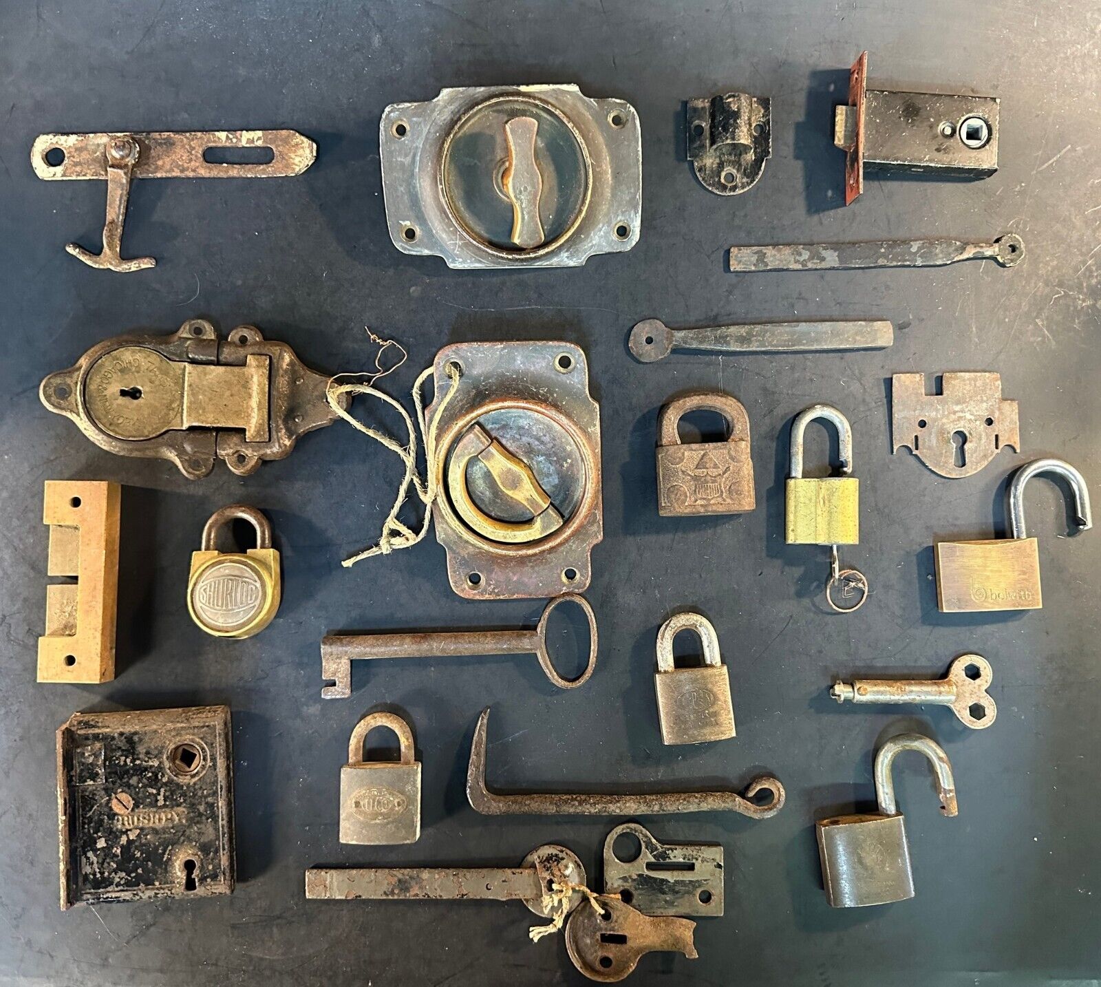 Lot Of Antique Vintage Keys Locks Latches Padlocks & Other Parts