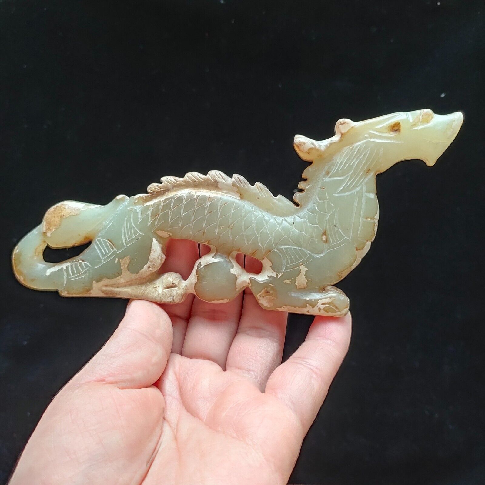 Chinese Natural nice Jade pendant Hand-carved Exquisite dragon  Statue 3035