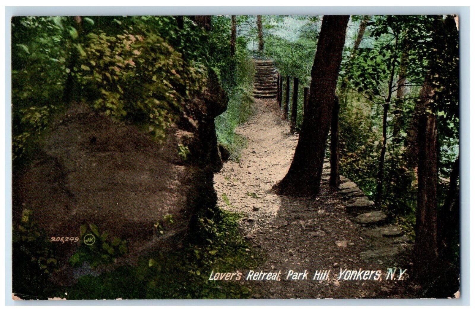 1913 Lover\'s Retreat Park Hill Trees Stairs Yonkers New York NY Vintage Postcard