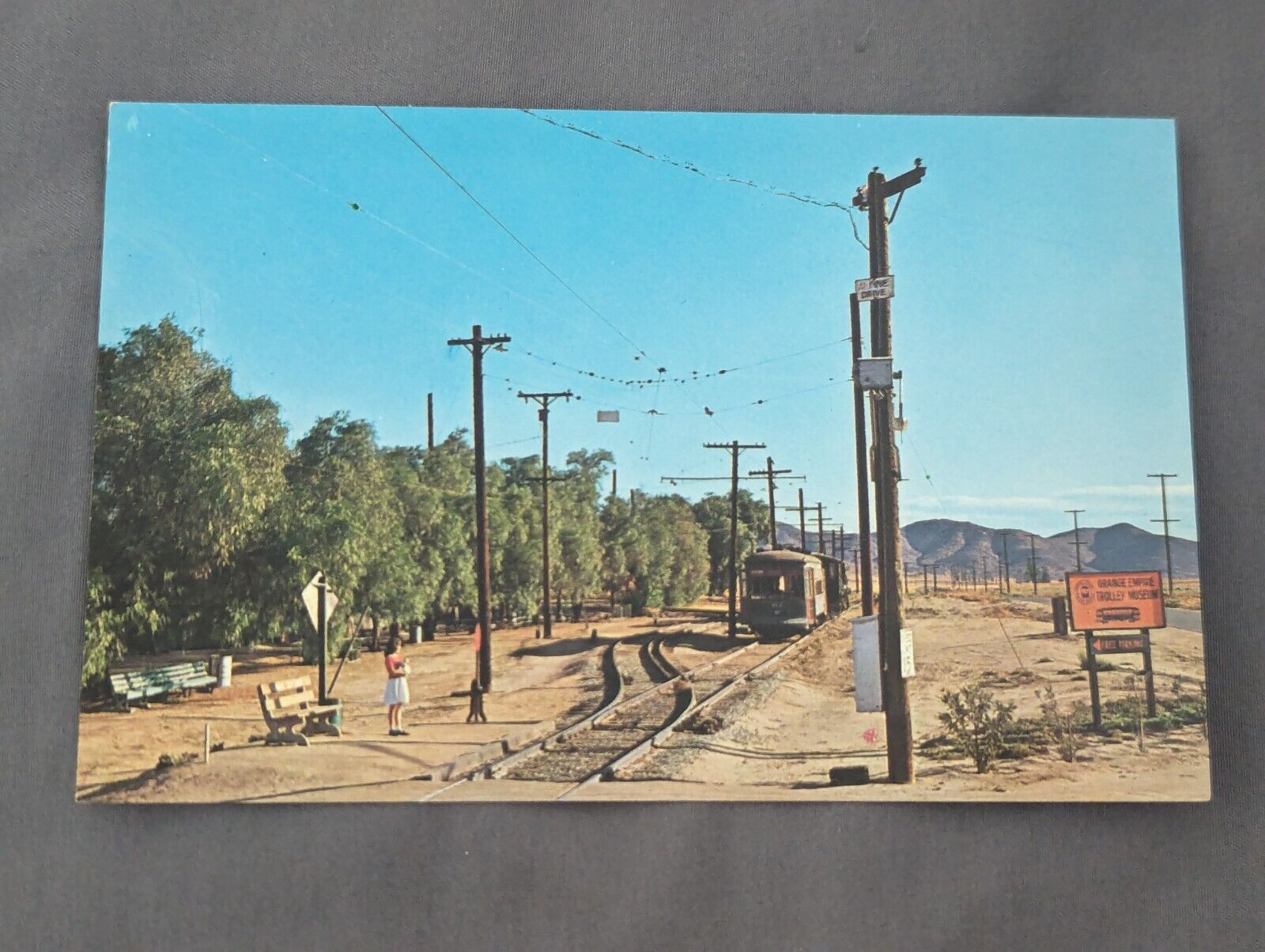 Postcard Orange Empire Trolley Museum Perris CA Entrance OERM SoCal Trains