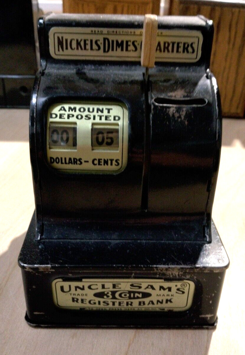 Antique Black Uncle Sam’s Register Bank Savings Box, Durable Toy Co. Hackensack