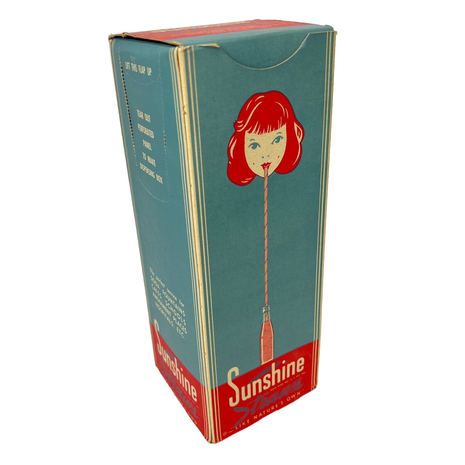 Vintage 1947 SUNSHINE STRAWS Box Paper Straws SODA FOUNTAIN Ad Retro Packaging