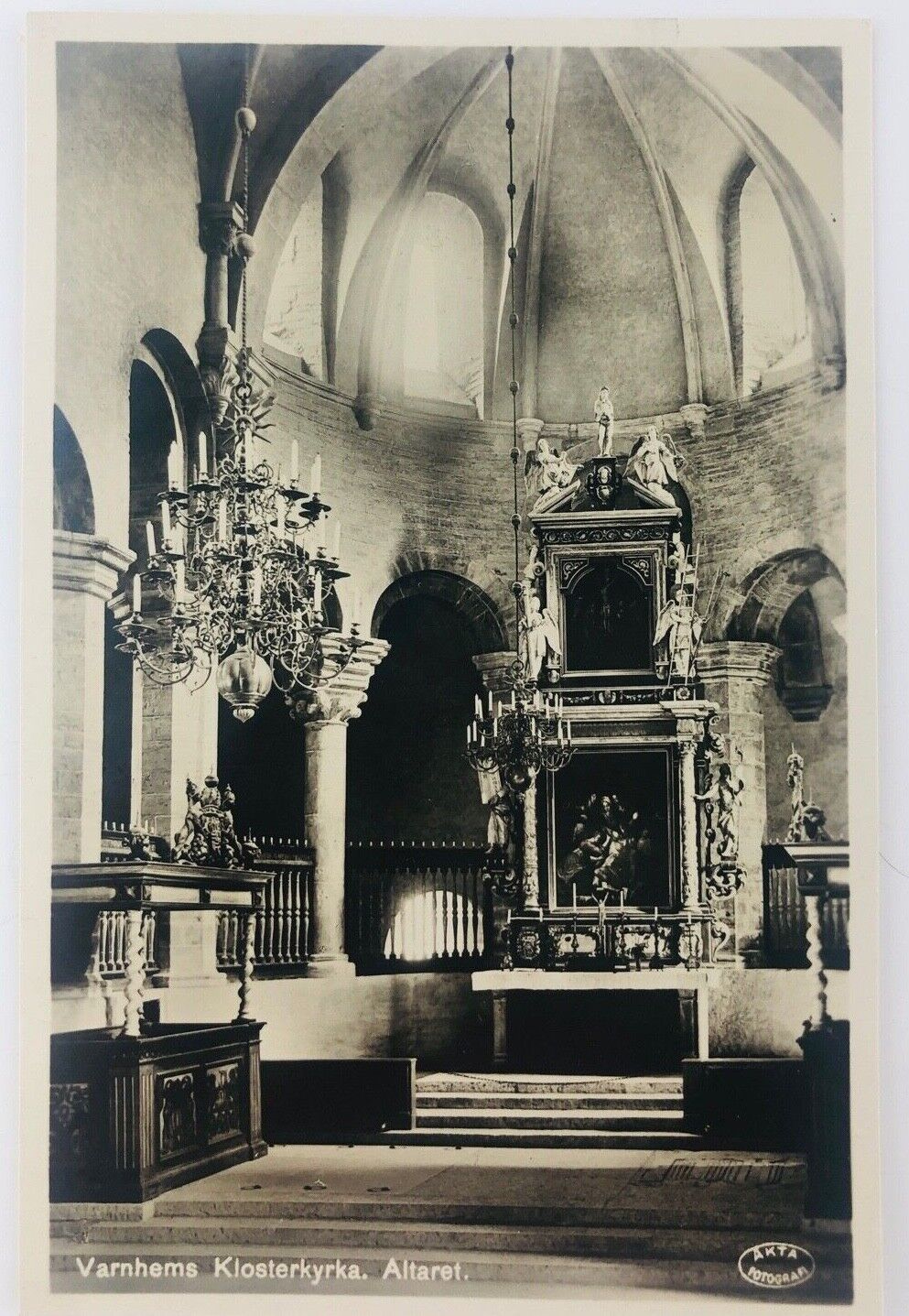 Vintage Varnhem Sweden Varnhems Klosterkyrka Abbey Postcard Interior