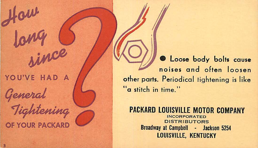 Advertising Postal Card Packard Louisville Motor Co., Louisville, Kentucky
