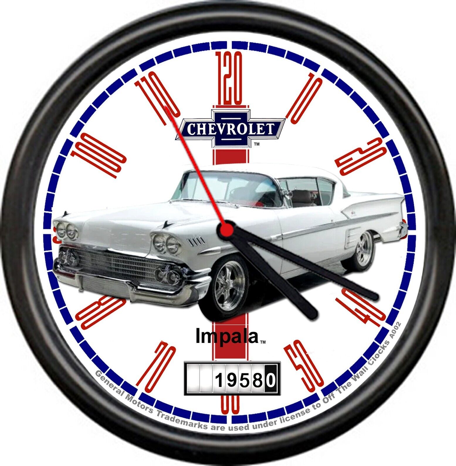 Licensed 1958 Impala White 2 Door Sedan Chevrolet General Motors Sign Wall Clock