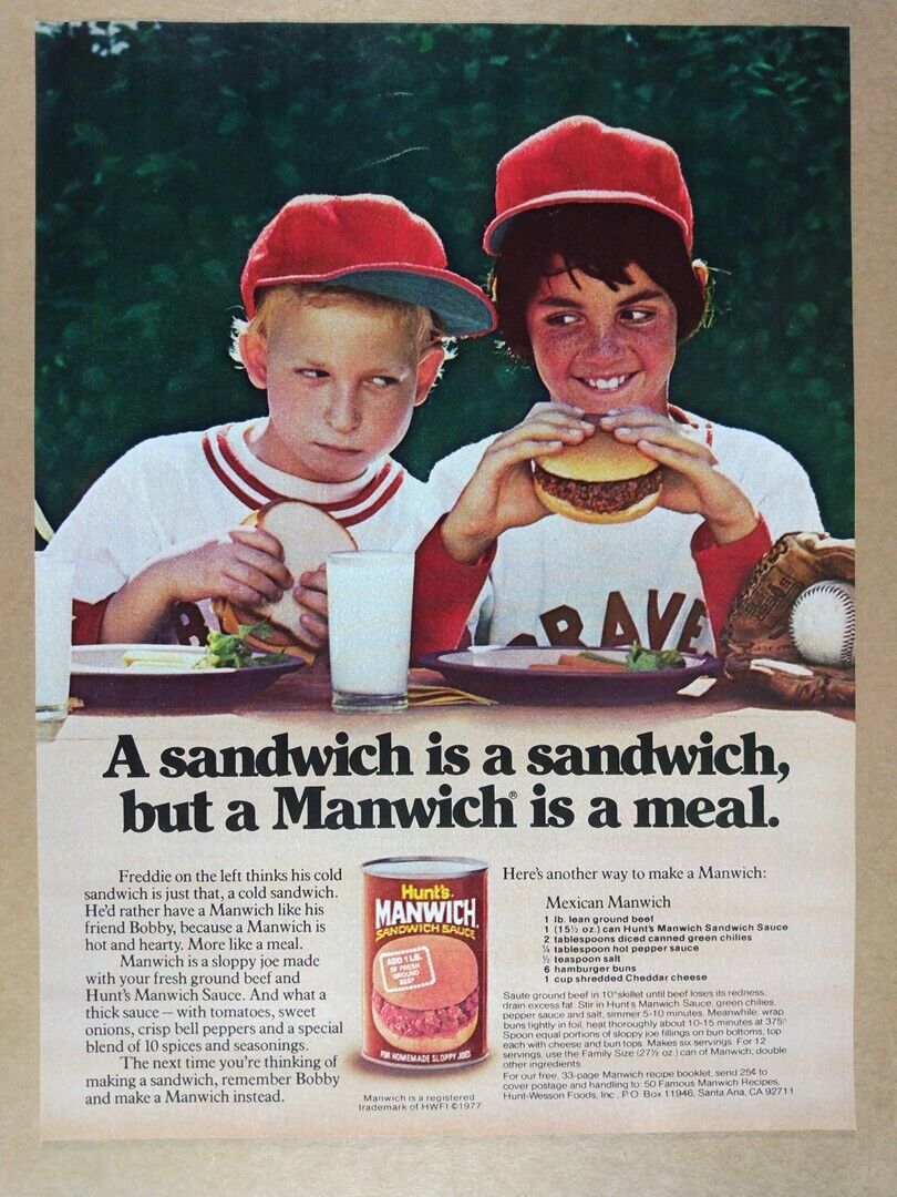1978 Hunt\'s Manwich Sandwich Sauce vintage print Ad