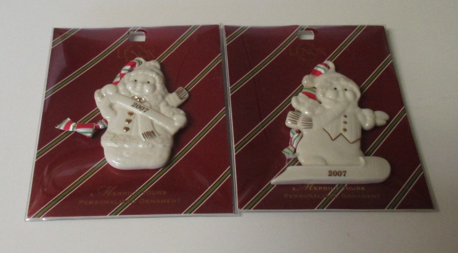 2007 Lenox Merrily Yours Set of 2 Ornaments Snow Girl/ Boy New Unused