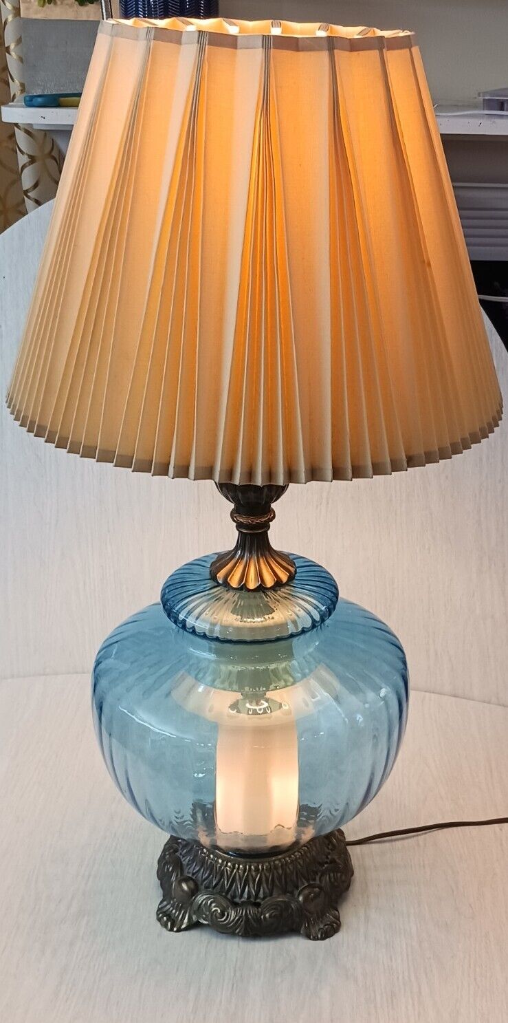 Vintage Mid Century Hollywood Regency Lamp Blue EF industries  glass, Pre-owned 