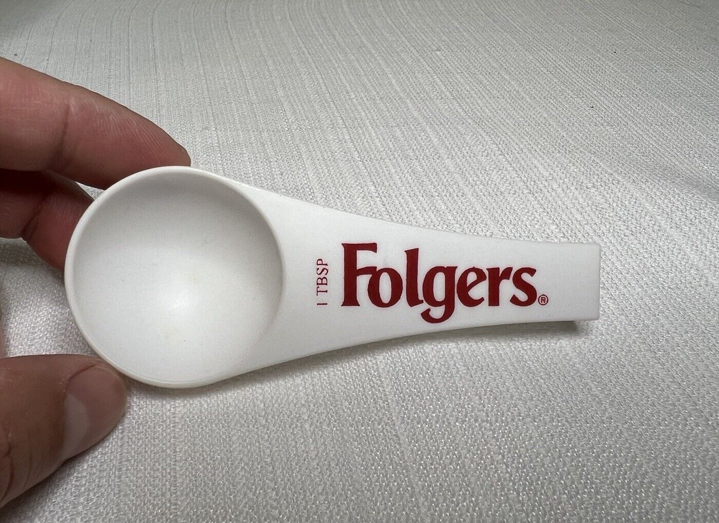 VTG Folgers Coffee Measuring Spoon 1 tbs. White w/ Red Lettering