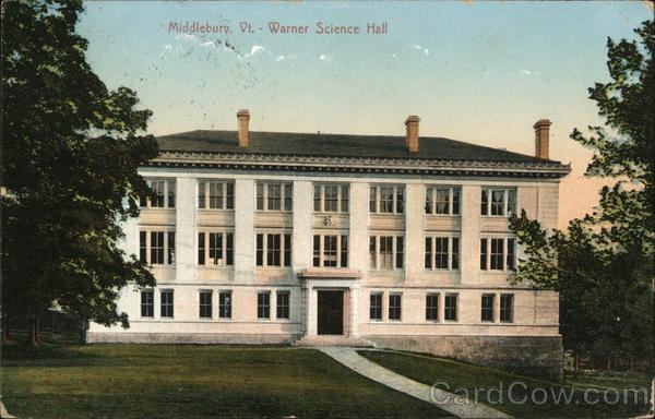 1911 Middlebury,VT Warner Science Hall Leighton Addison County Vermont Postcard
