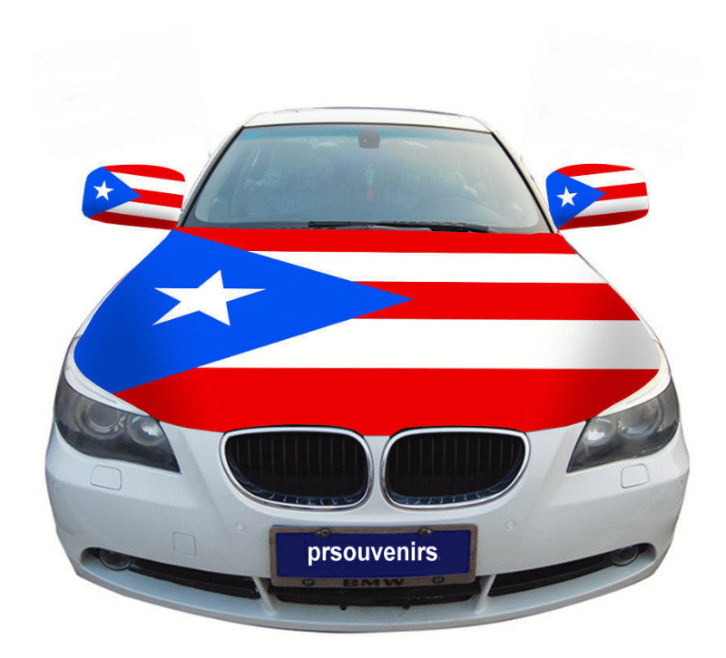 Set 3 Pcs - Puerto Rico Flag Car Hood Cover (3.3X5FT) & 2 Wing Mirror Covers