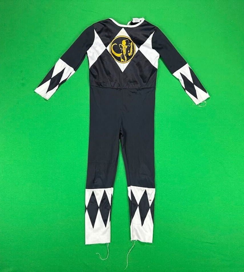 Vintage 1994 Kid\'s Black Power Ranger Halloween Costume Made in USA Distressed