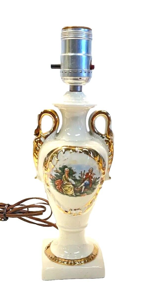 Antique Victorian Porcelain Table Lamp Colonial Couple