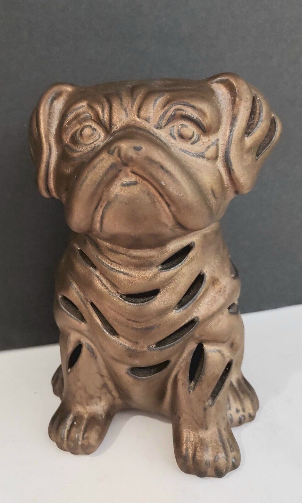 French Bull Dog Pug Potpourri Ceramic Copper Color Figurine 6\