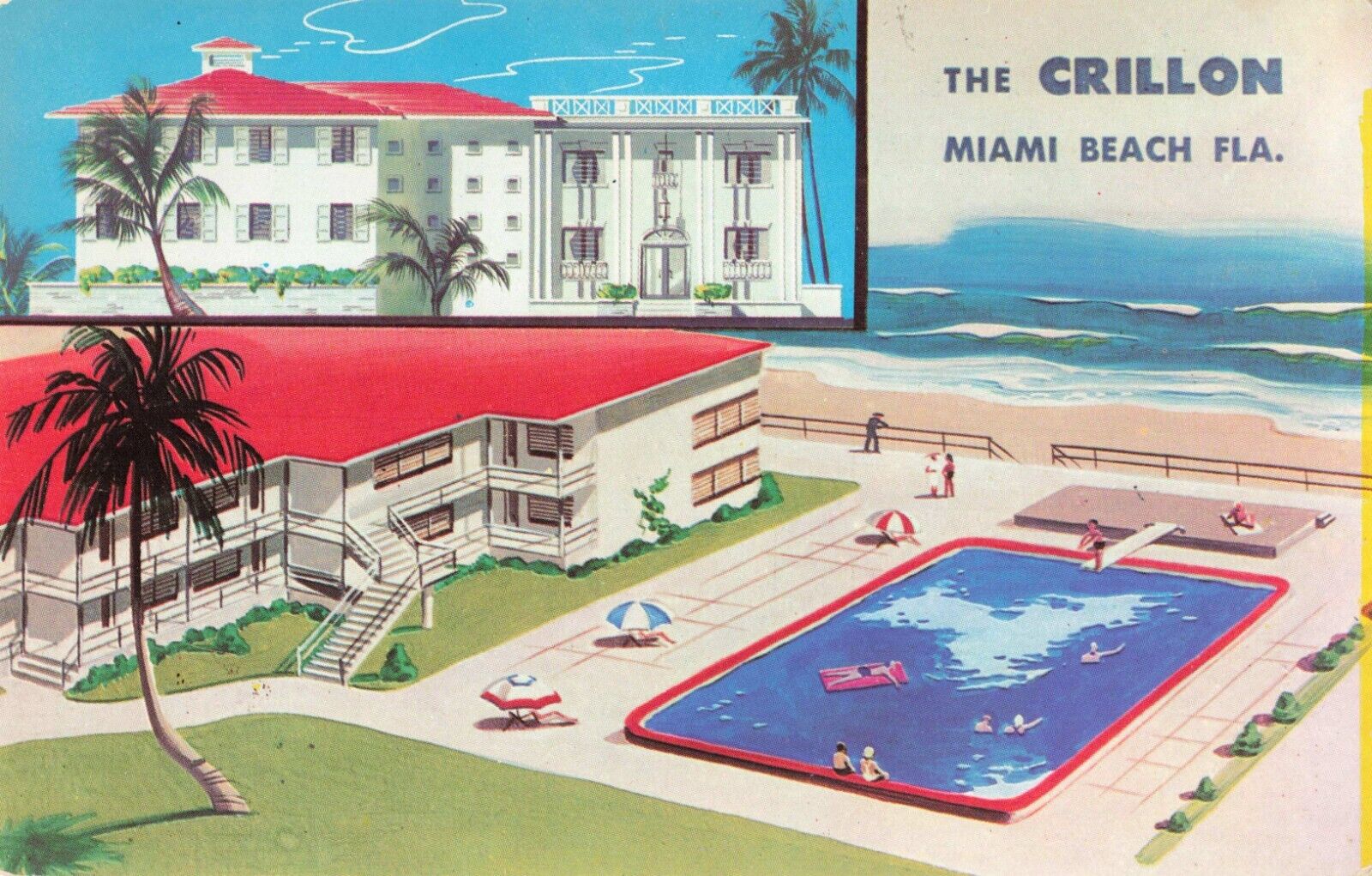 Miami Beach Florida, Crillon Hotel Apartments Advertising RARE, Vintage Postcard
