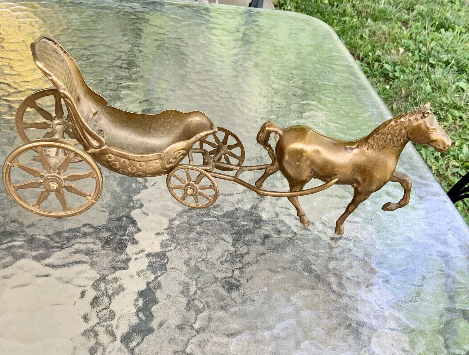Great Mid 20th Century Italian Solid Brass Horse and Carriage Figurine
