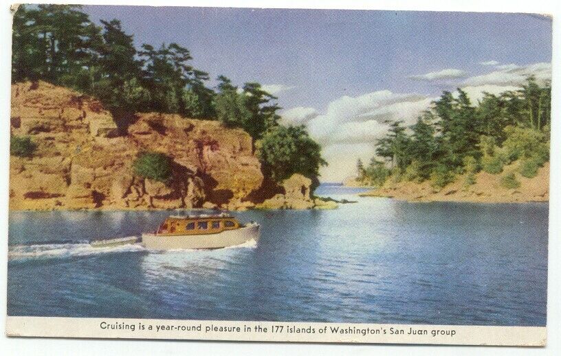 Boat Cruising 177 Islands Washington San Juan Group Postcard