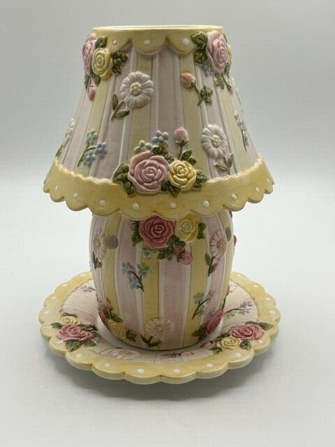 Robin Betterley 3pc Roses & Pearl Floral Striped Design Wax Candle Warmer