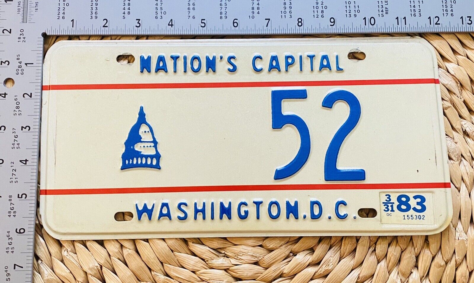 1982 1983 Washington DC District Of Columbia License Plate Low Number 52 Garage