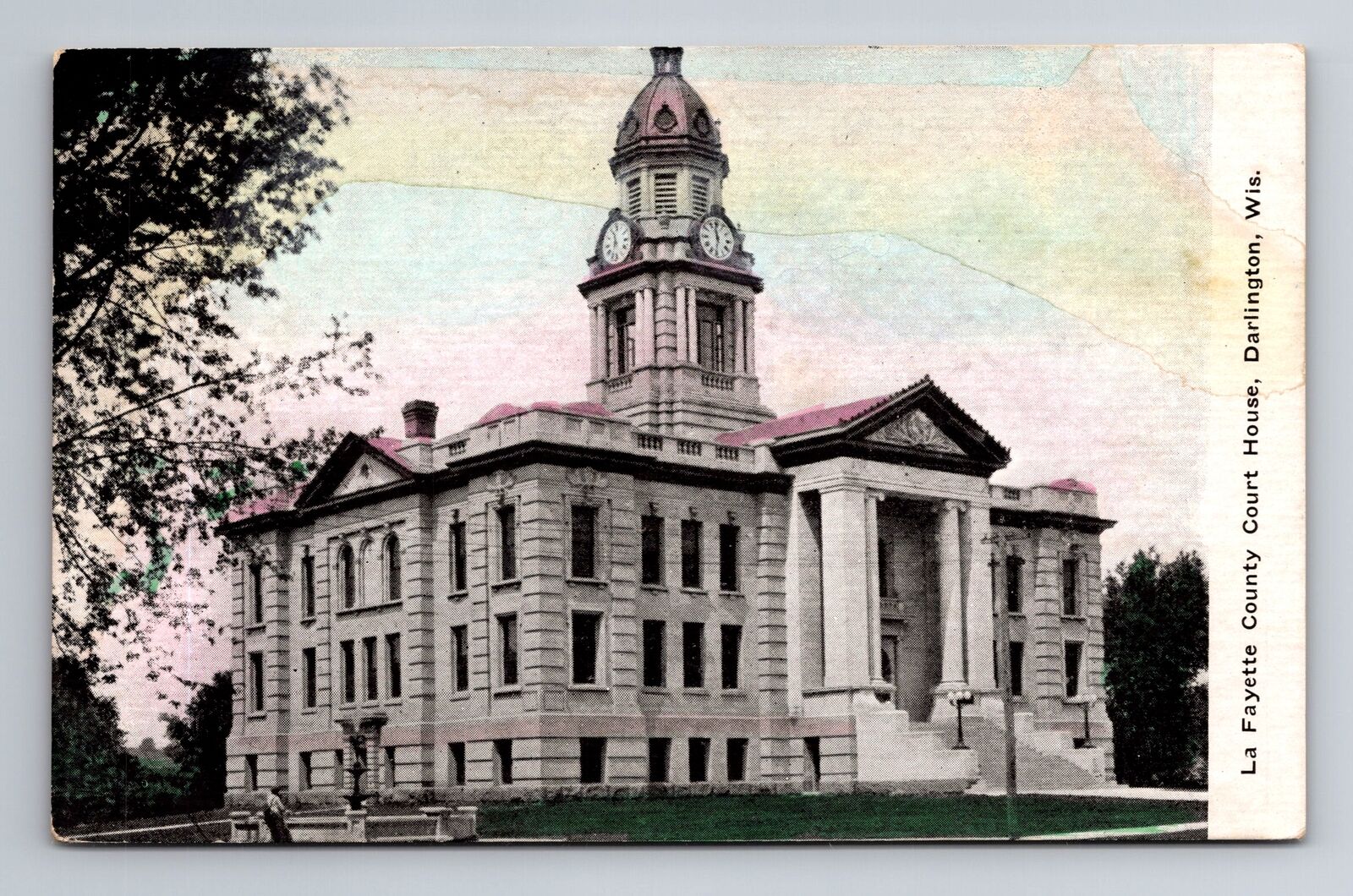 Darlington WI-Wisconsin, La Fayette County Court House Antique Vintage Postcard