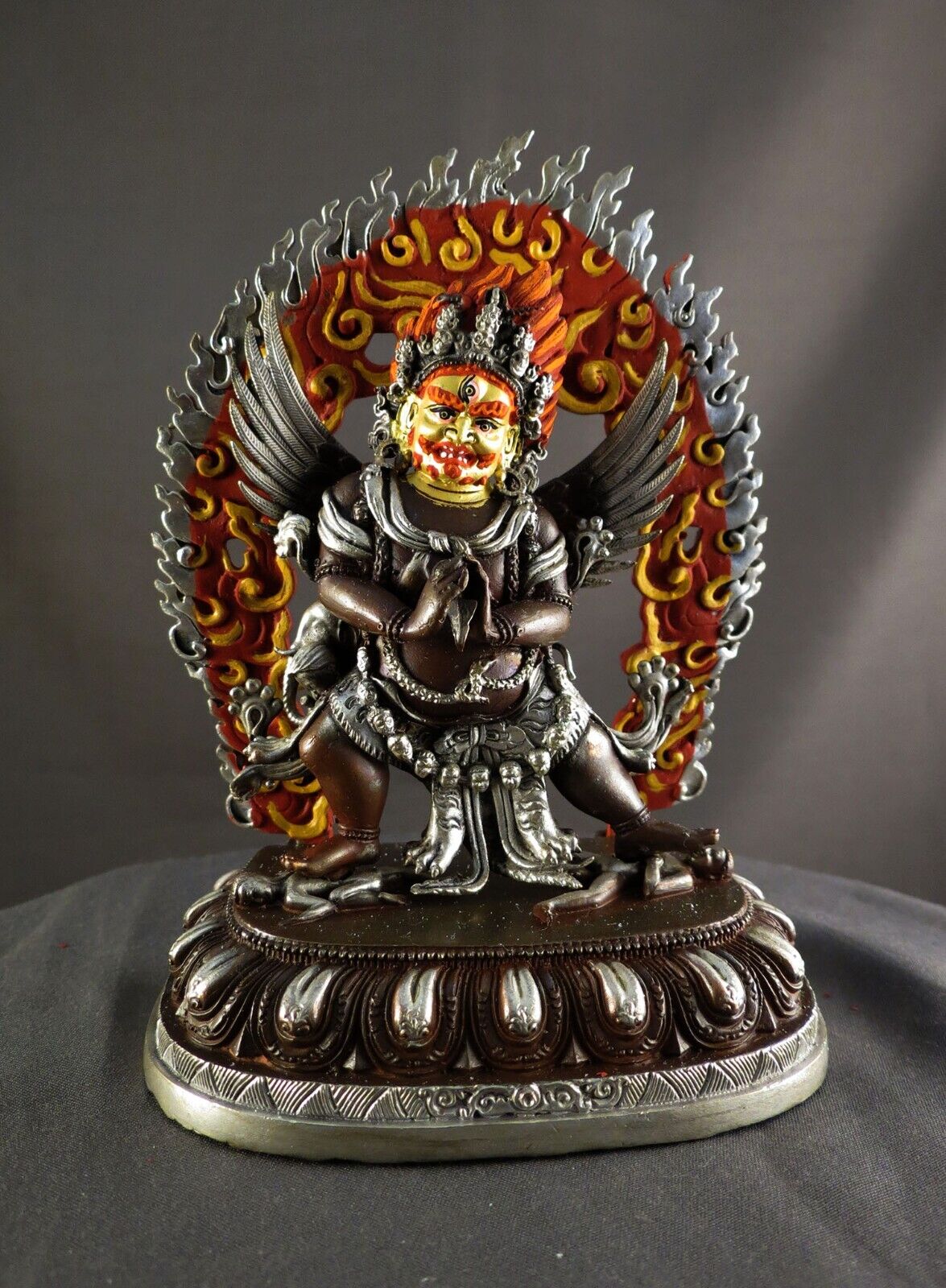 Gold Face Lord Vajrakilaya Dorje Phurba Heruka Copper Oxide Silver Statue Figure