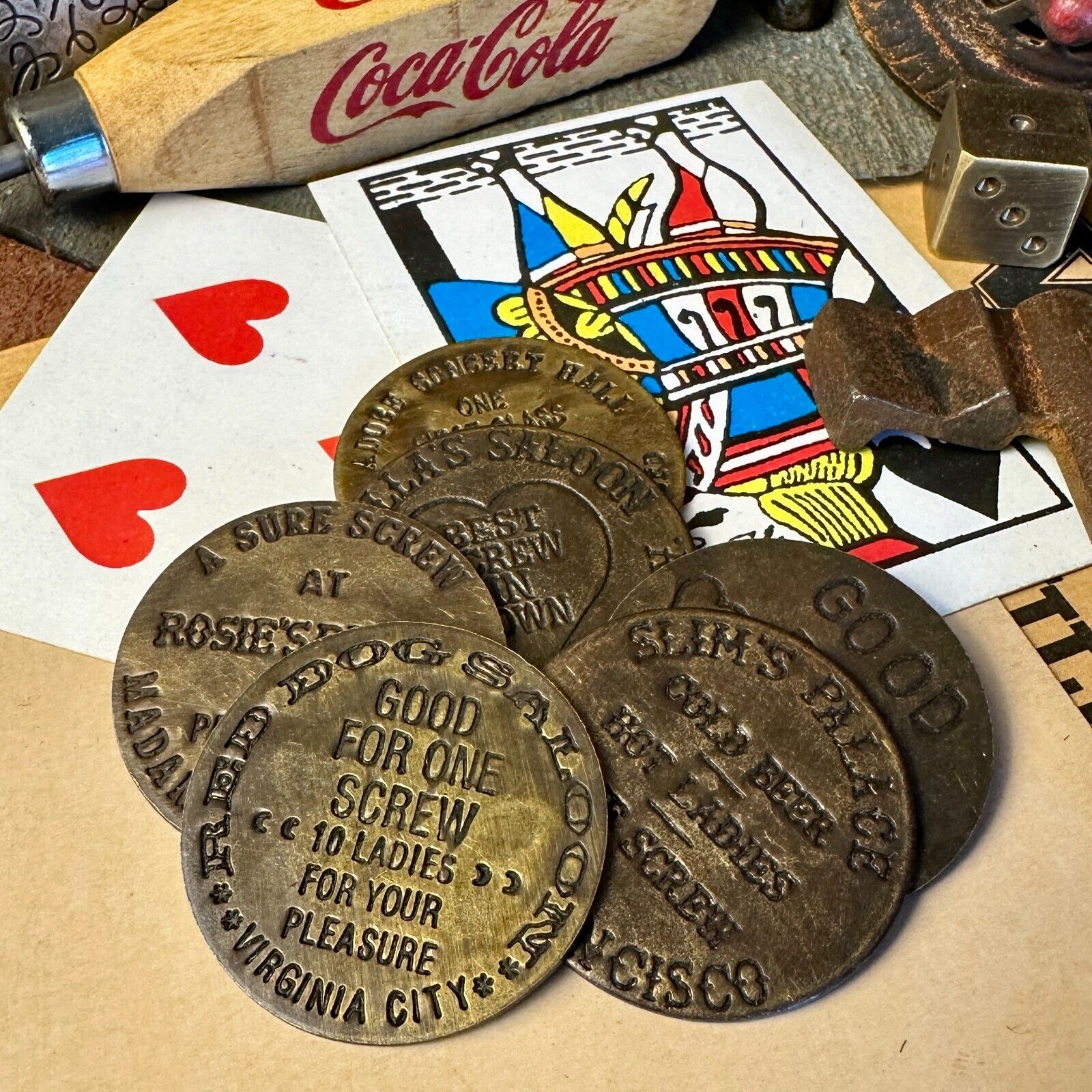 Old West Brass Brothel Tokens Assorted Lot of 6 Tokens