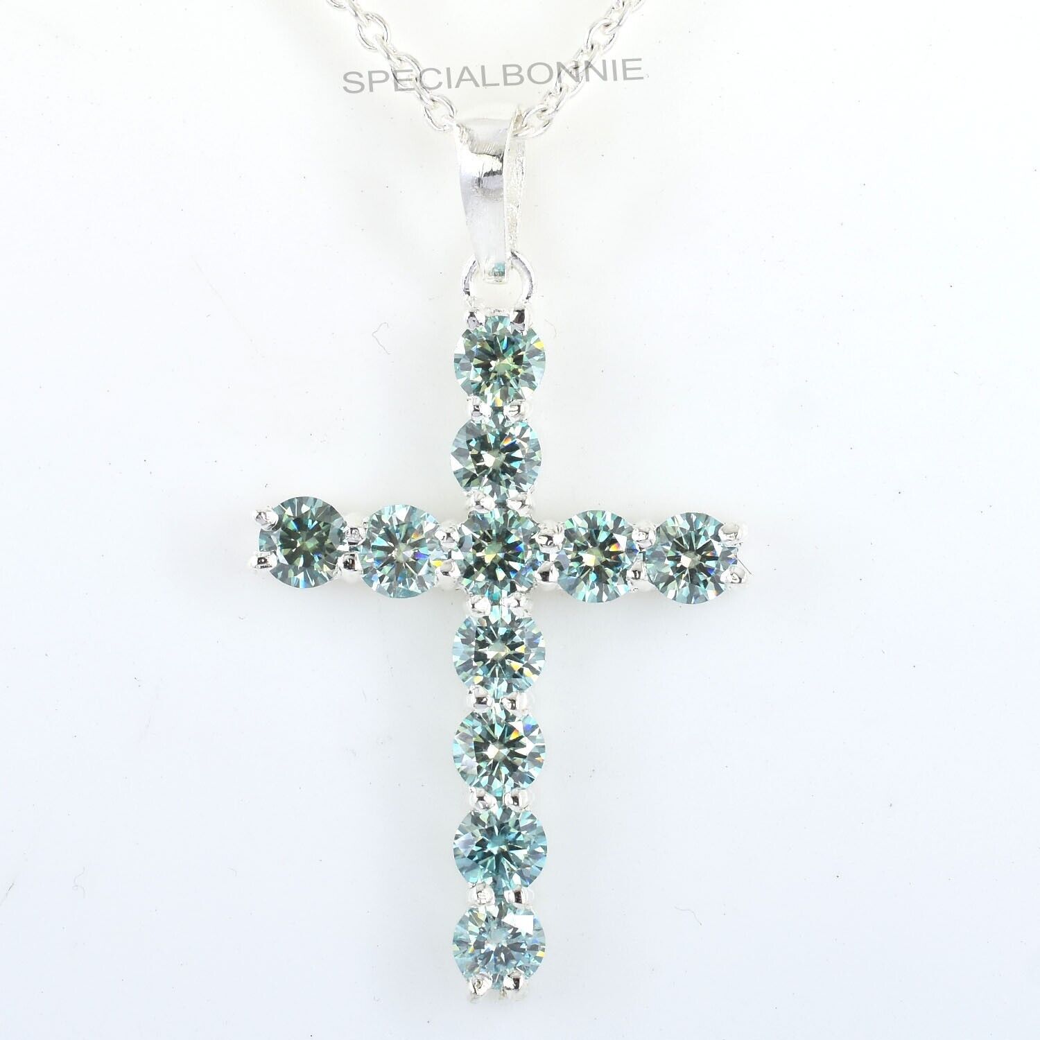 5.50 Ct Certified Ice Blue Diamond Cross 925 Silver Pendant, Unisex Gift. VIDEO
