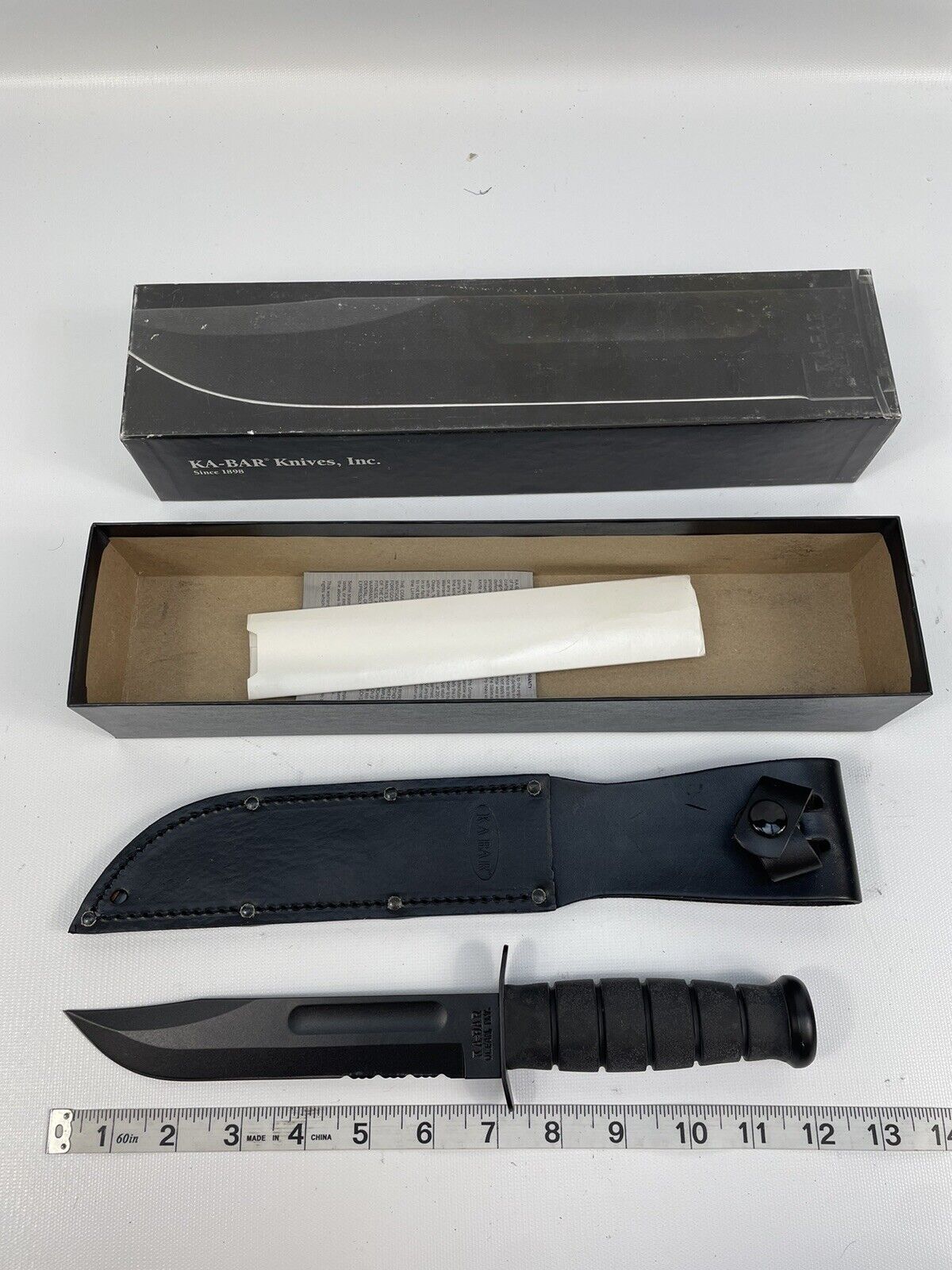 Ka-Bar KaBar Knife Black KA-BAR Serrated Edge 1212 With Sheath. Made In USA
