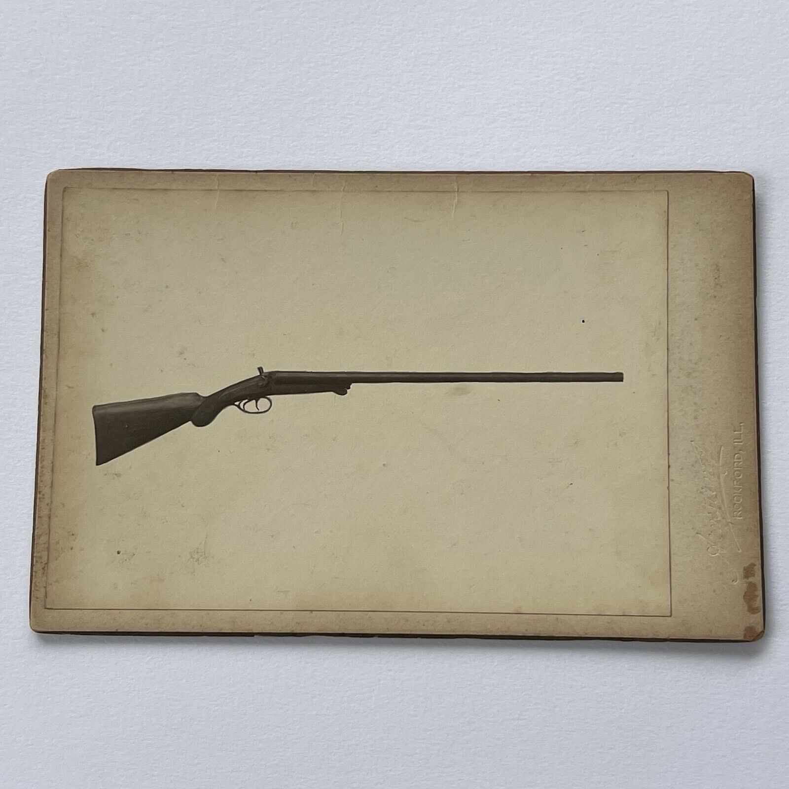 Antique Cabinet Card Photograph Rifle Gun Firearm Odd Wild West Rockford IL