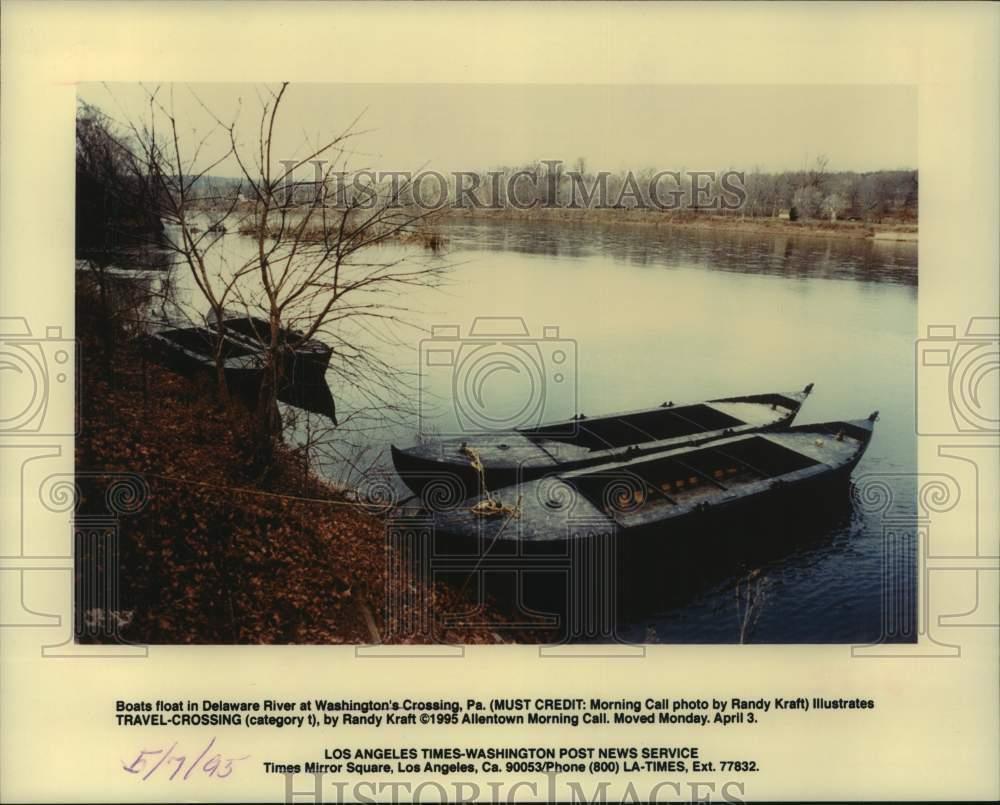 1995 Press Photo Boats tied up on Delaware River in Washington\'s Crossing, PA