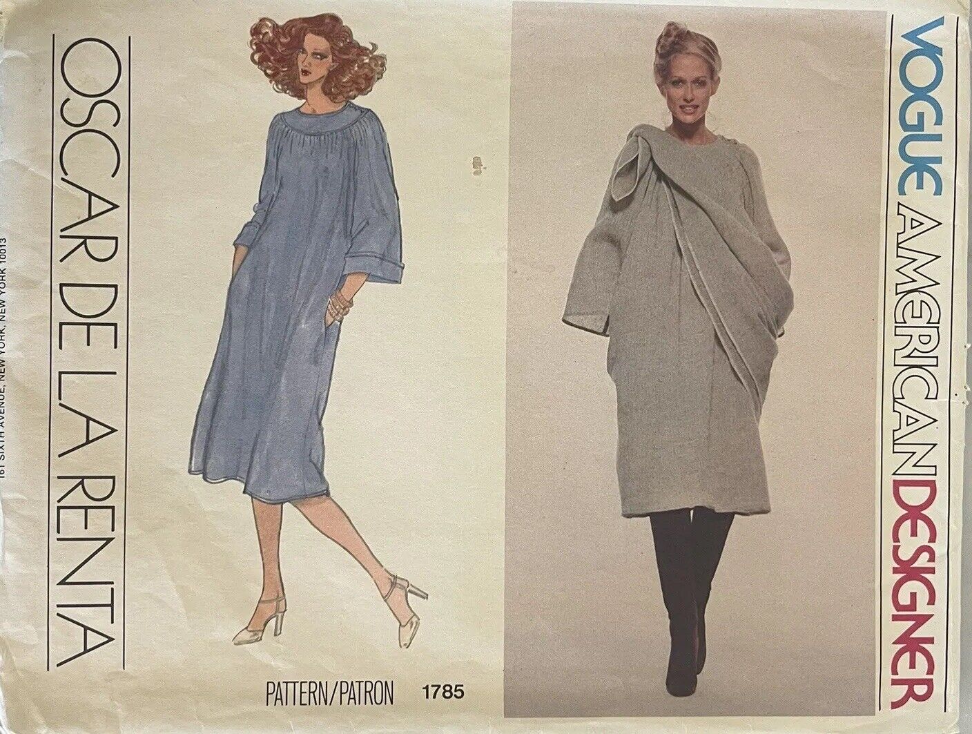 Vintage ORIGINAL Vogue American Designer 1980s OSCAR DE LA RENTA Pattern 1785
