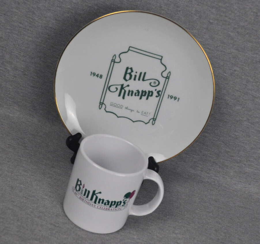 Bill Knapp's 1948-1991 Plate And 40th Birthday Celebration Coffee Mug Lot Of 2