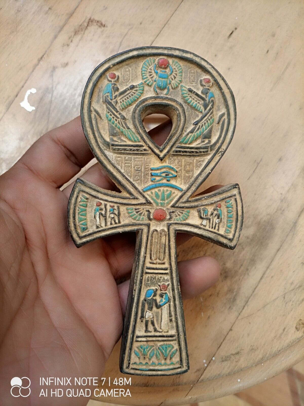 Authentic Antique Hand-Carved Egyptian Key of Life Statue in Rare Marvelous #
